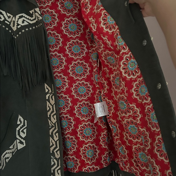 Tasha Polizzi Olive Green Suede Fringe Boho Western Jacket Embroidery Size S - Picture 12 of 16